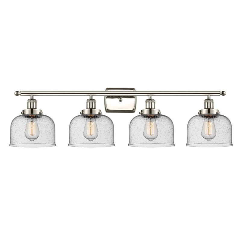 Innovations Bell 38in 4-Light Bath Vanity Light | Industrial Polished Nickel and Seedy Glass | Bathroom Vanity | 38 x 11 x 10 in | Model 916-4W-PN-G74-LED