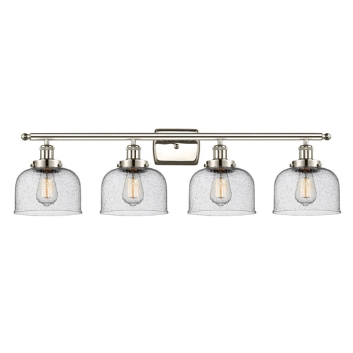 Innovations Bell 38in 4-Light Bath Vanity Light | Industrial Polished Nickel and Seedy Glass | Bathroom Vanity | 38 x 11 x 10 in | Model 916-4W-PN-G74-LED