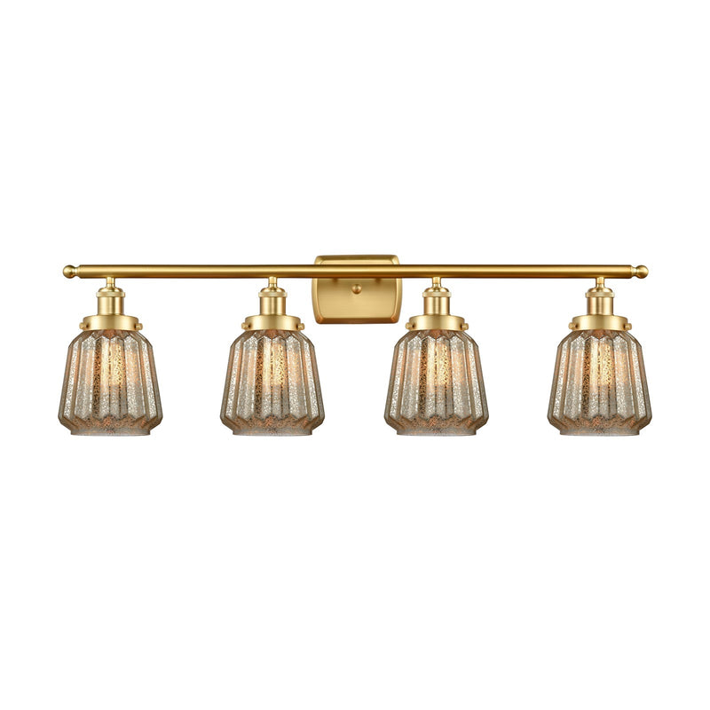 Innovations Chatham 37in 4-Light Bath Vanity Light | Modern Contempo Satin Gold Steel and Mercury Ribbed Glass | Bathroom Vanity | Model 916-4W-SG-G146