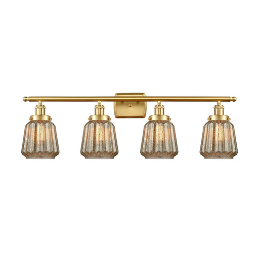 Innovations Chatham 37in 4-Light Bath Vanity Light | Modern Contempo Satin Gold Steel and Mercury Ribbed Glass | Bathroom Vanity | Model 916-4W-SG-G146