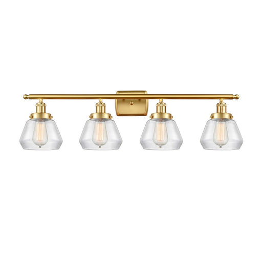 Innovations Fulton 37in 4-Light Bath Vanity Light | Modern Contempo Satin Gold Steel and Clear Glass | Bathroom Vanity | 37 x 9.5 in | Model 916-4W-SG-G172