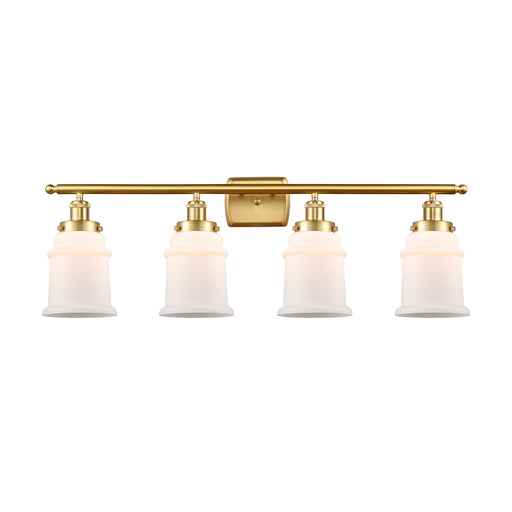 Innovations Canton 36in 4-Light Bath Vanity Light | Modern Transitional Satin Gold Steel and Matte White Frosted Glass | Bathroom | Model 916-4W-SG-G181
