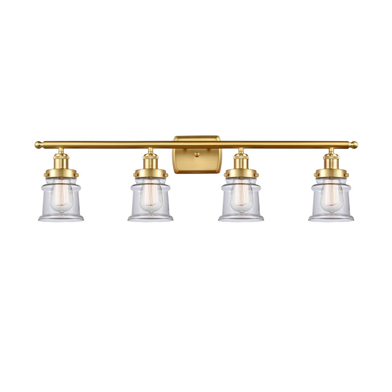 Innovations Canton 35.25in 4-Light Bath Vanity Light | Modern Transitional Satin Gold Steel and Clear Glass | Bathroom Vanity | Model 916-4W-SG-G182S