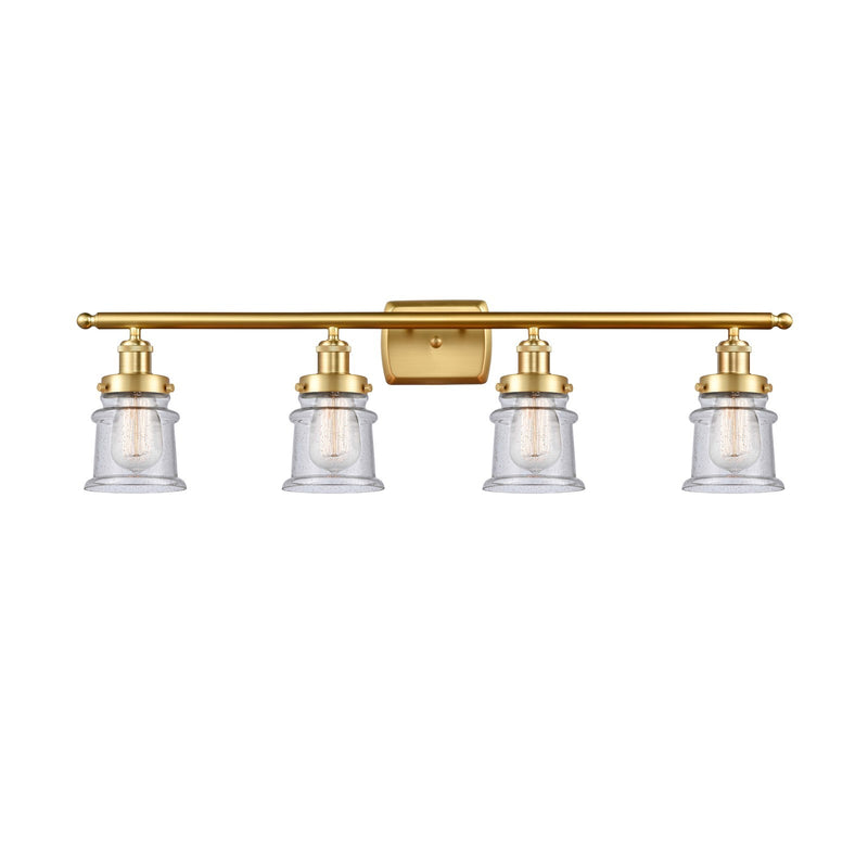 Innovations Canton 35.25in 4-Light Bath Vanity Light | Modern Contempo Satin Gold Steel and Seedy Glass | Bathroom Vanity | Model 916-4W-SG-G184S
