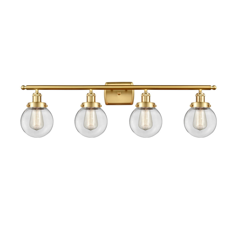 Innovations Beacon 36in 4-Light Bath Vanity Light | Modern Transitional Satin Gold Steel and Clear Glass | Bathroom Vanity & | Model 916-4W-SG-G202-6