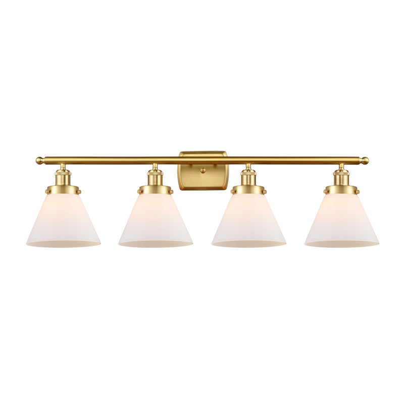 Innovations Cone 38in 4-Light Bath Vanity Light | Industrial Transitional Satin Gold Steel and Matte White Frosted Glass | Bathroom | Model 916-4W-SG-G41
