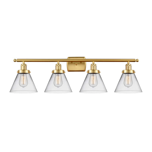 Innovations Cone 38in 4-Light Bath Vanity Light | Industrial Transitional Satin Gold Steel and Clear Glass | Bathroom Vanity & | Model 916-4W-SG-G42