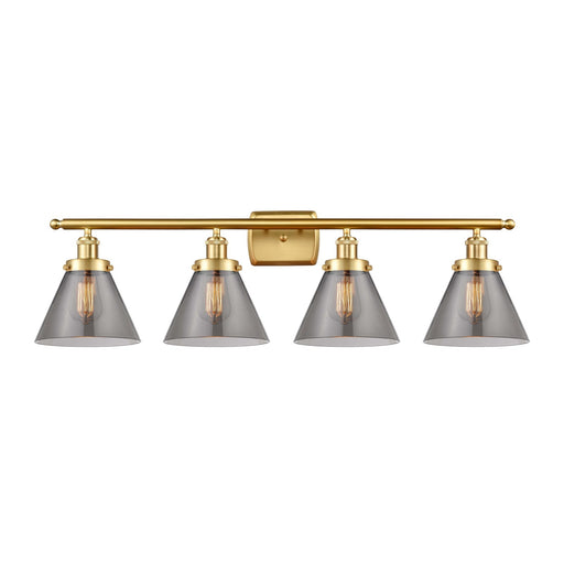 Innovations Cone 38in 4-Light Bath Vanity Light | Industrial Satin Gold Steel and Light Smoke Glass | Bathroom Vanity & Powder Room | Model 916-4W-SG-G43