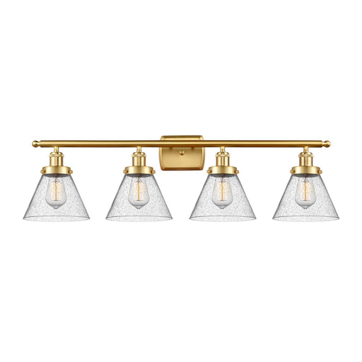 Innovations Cone 38in 4-Light Bath Vanity Light | Industrial Satin Gold Steel and Seedy Glass | Bathroom Vanity & Powder Room | Model 916-4W-SG-G44