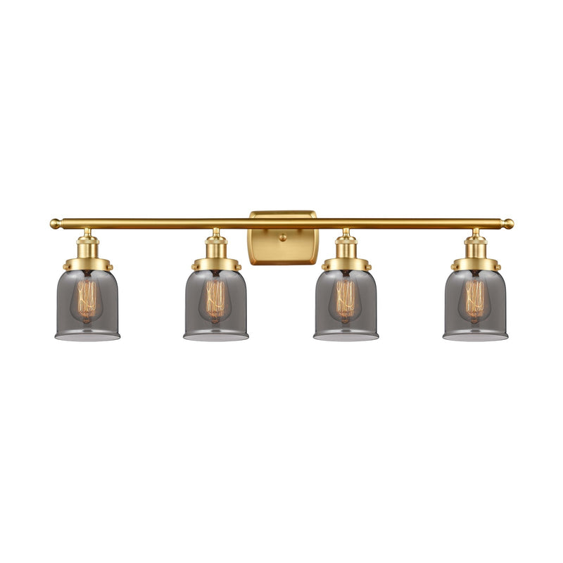 Innovations Bell 36in 4-Light Bath Vanity Light | Industrial Satin Gold Steel and Light Smoke Glass | Bathroom Vanity | Model 916-4W-SG-G53
