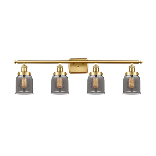 Innovations Bell 36in 4-Light Bath Vanity Light | Industrial Satin Gold Steel and Light Smoke Glass | Bathroom Vanity | Model 916-4W-SG-G53