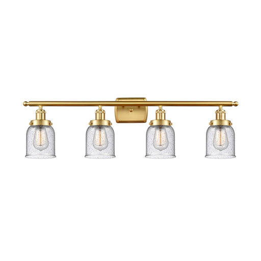 Innovations Bell 36in 4-Light Bath Vanity Light | Industrial Satin Gold Steel and Seedy Glass | Bathroom Vanity | 36 x 12 x 6.5 in | Model 916-4W-SG-G54