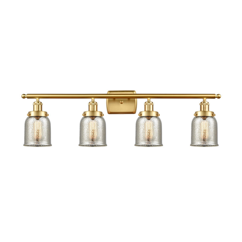Innovations Bell 36in 4-Light Bath Vanity Light | Industrial Satin Gold Steel and Silver Plated Mercury Glass | Bathroom Vanity | Model 916-4W-SG-G58