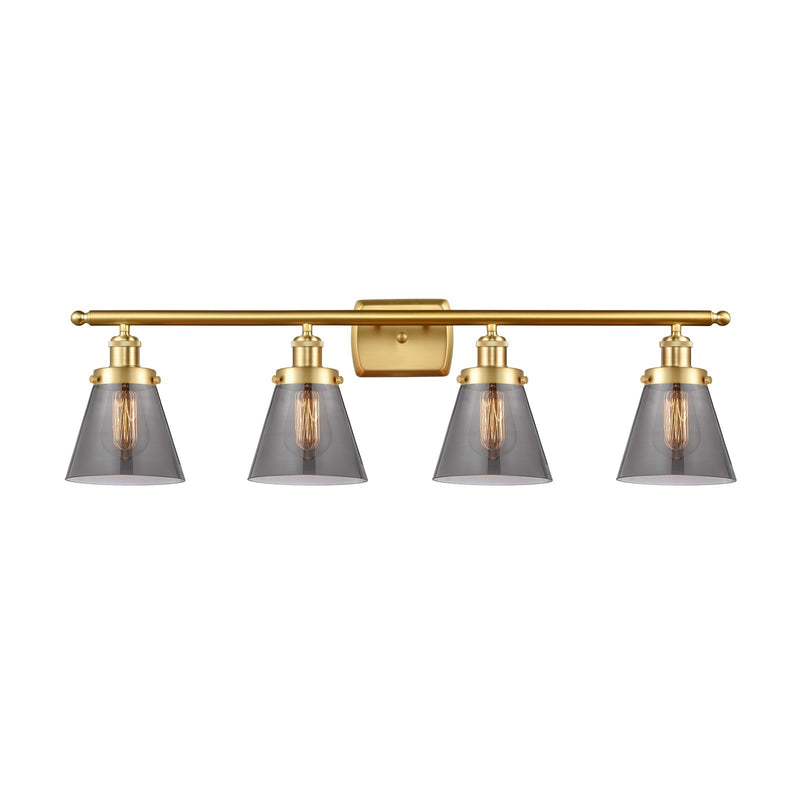 Innovations Cone 36in 4-Light Bath Vanity | Industrial Satin Gold Steel and Light Smoke Glass | Bathroom Vanity & Powder Room | Model 916-4W-SG-G63
