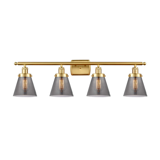 Innovations Cone 36in 4-Light Bath Vanity | Industrial Satin Gold Steel and Light Smoke Glass | Bathroom Vanity & Powder Room | Model 916-4W-SG-G63