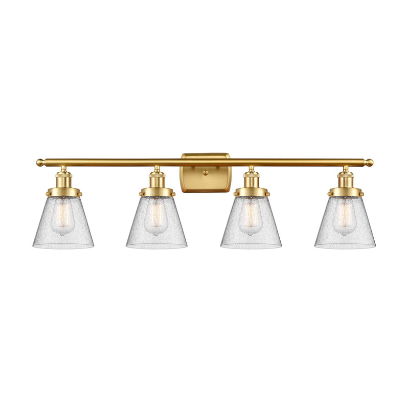 Innovations Cone 36in 4-Light Bath Vanity | Industrial Satin Gold Steel and Seedy Glass | Bathroom Vanity & Powder Room | Model 916-4W-SG-G64