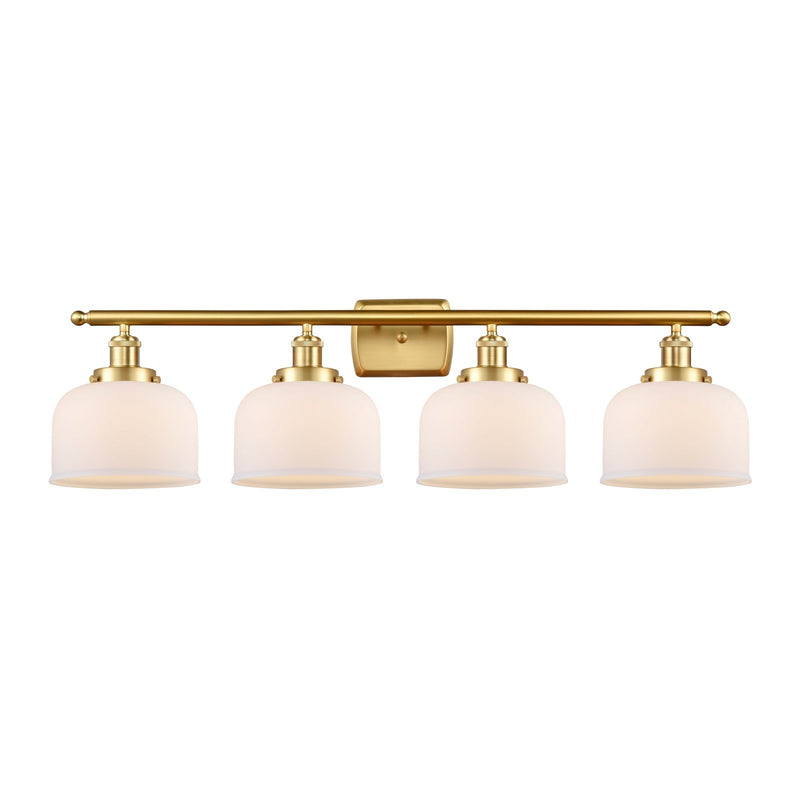Innovations Bell 38in 4-Light Bath Vanity | Industrial Satin Gold Steel and Matte White Frosted Glass | Bathroom Vanity & Powder | Model 916-4W-SG-G71