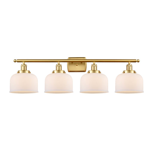 Innovations Bell 38in 4-Light Bath Vanity | Industrial Satin Gold Steel and Matte White Frosted Glass | Bathroom Vanity & Powder | Model 916-4W-SG-G71