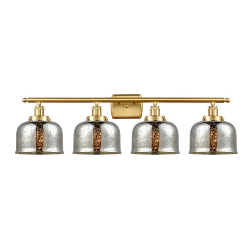 Innovations Bell 38in 4-Light Bath Vanity Light | Industrial Satin Gold Steel and Silver Plated Mercury Glass | Bathroom Vanity | Model 916-4W-SG-G78