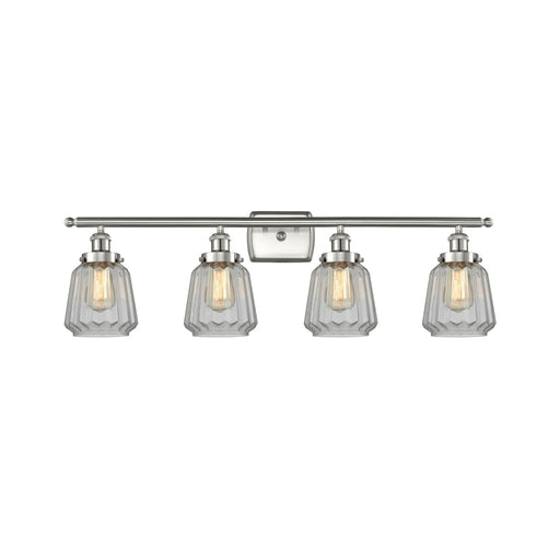 Innovations Chatham 37in 4-Light Bath Vanity Light | Modern Brushed Satin Nickel Steel and Clear Ribbed Glass | Bathroom Vanity | Model 916-4W-SN-G142