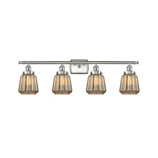 Innovations Chatham 37in 4-Light Bath Vanity Light | Modern Brushed Satin Nickel Steel and Mercury Ribbed Glass | Bathroom Vanity | Model 916-4W-SN-G146