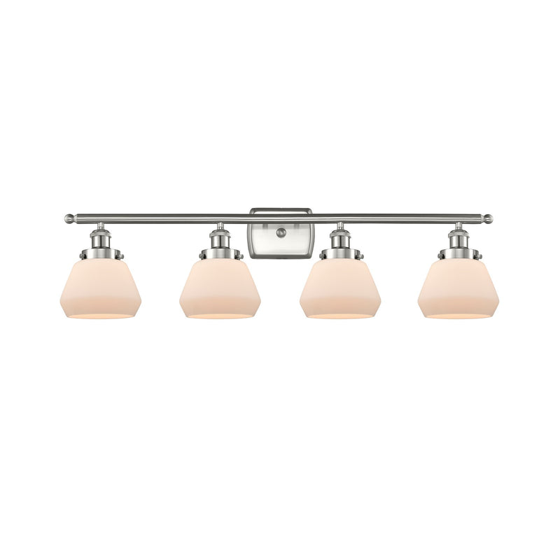 Innovations Fulton 37in 4-Light Bath Vanity Light | Modern Contempo Brushed Satin Nickel and Matte White Frosted Glass | Bathroom | Model 916-4W-SN-G171