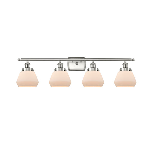 Innovations Fulton 37in 4-Light Bath Vanity Light | Modern Contempo Brushed Satin Nickel and Matte White Frosted Glass | Bathroom | Model 916-4W-SN-G171