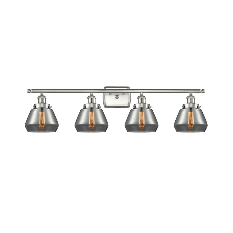 Innovations Fulton 37in 4-Light Bath Vanity Light | Modern Contempo Brushed Satin Nickel and Light Smoke Glass | Bathroom Vanity | Model 916-4W-SN-G173