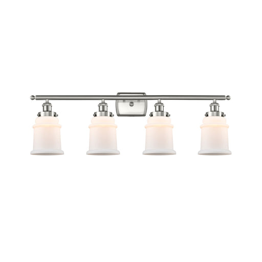 Innovations Canton 36in 4-Light Bath Vanity Light | Modern Contempo Brushed Satin Nickel and Matte White Frosted Glass | Bathroom | Model 916-4W-SN-G181
