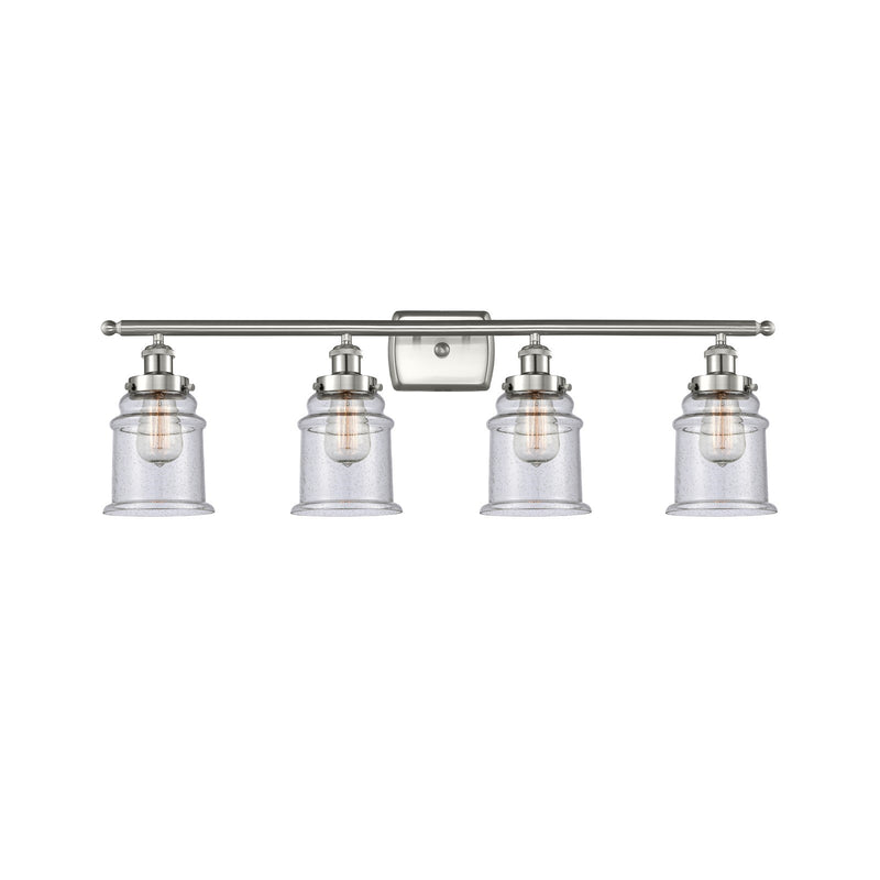 Innovations Canton 36in 4-Light Bath Vanity Light | Modern Transitional Brushed Satin Nickel and Seedy Glass | Bathroom Vanity | Model 916-4W-SN-G184