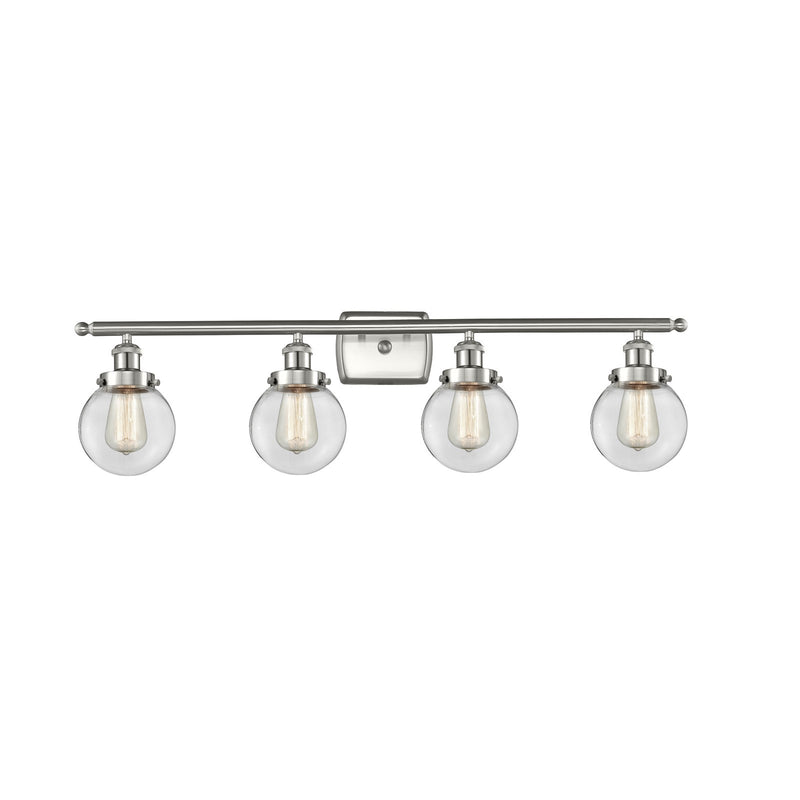 Innovations Beacon 36in 4-Light Bath Vanity | Modern Transitional Brushed Satin Nickel and Clear Glass | Bathroom Vanity | Model 916-4W-SN-G202-6