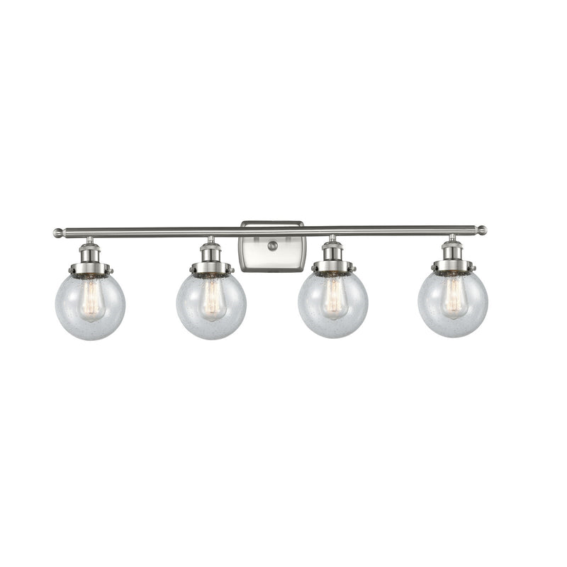 Innovations Beacon 36in 4-Light Bath Vanity | Modern Transitional Brushed Satin Nickel and Seedy Glass | Bathroom Vanity | Model 916-4W-SN-G204-6