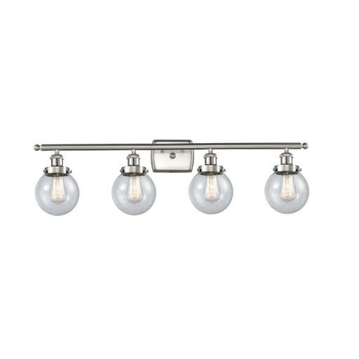 Innovations Beacon 36in 4-Light Bath Vanity | Modern Transitional Brushed Satin Nickel and Seedy Glass | Bathroom Vanity | Model 916-4W-SN-G204-6