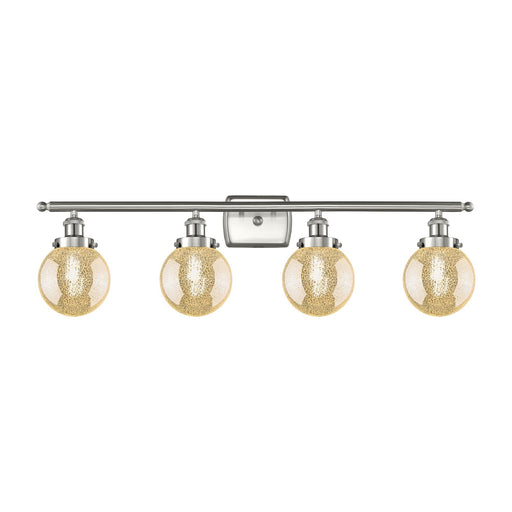 Innovations Beacon 36in 4-Light Bath Vanity | Modern Transitional Brushed Satin Nickel and Mercury Glass | Bathroom Vanity | Model 916-4W-SN-G208-6