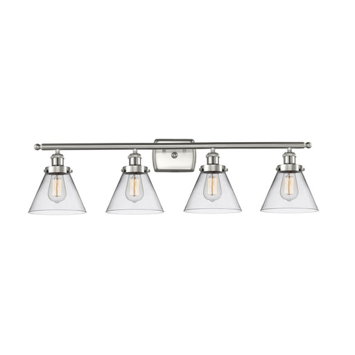 Innovations Cone 38in 4-Light Bath Vanity Light | Industrial Brushed Satin Nickel and Clear Glass | Bathroom Vanity & Powder Room | Model 916-4W-SN-G42