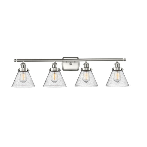 Innovations Cone 38in 4-Light Bath Vanity Light | Industrial Brushed Satin Nickel and Seedy Glass | Bathroom Vanity | Model 916-4W-SN-G44-LED