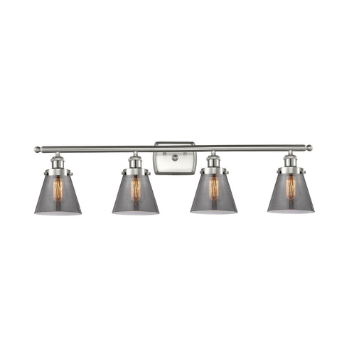 Innovations Cone 36in 4-Light Bath Vanity Light | Brushed Satin Nickel Steel and Light Smoke Cone Glass | Bathroom Vanity | Model 916-4W-SN-G63