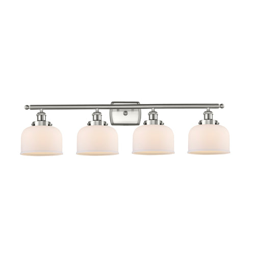 Innovations Bell 38in 4-Light LED Bath Vanity Light | Industrial Brushed Satin Nickel and Matte White Frosted Glass | Bathroom | Model 916-4W-SN-G71-LED