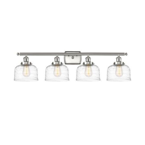 Innovations Bell 38in 4-Light LED Bath Vanity Light | Industrial Brushed Satin Nickel and Clear Deco Swirl Glass | Bathroom | Model 916-4W-SN-G713-LED