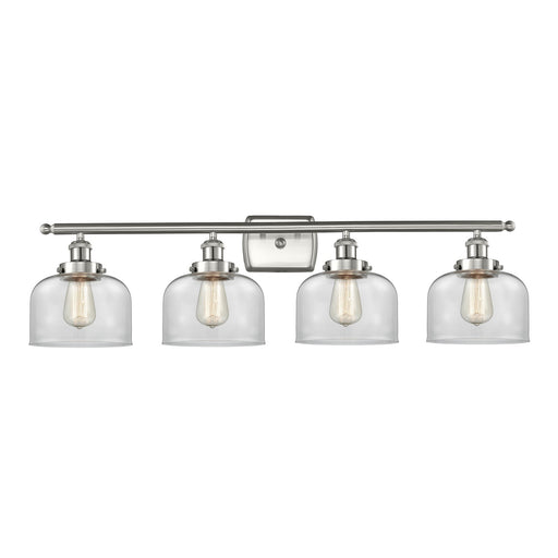 Innovations Bell 38in 4-Light Bath Vanity Light | Industrial Brushed Satin Nickel and Clear Glass | Bathroom Vanity | 38 x 10 x 11 in | Model 916-4W-SN-G72