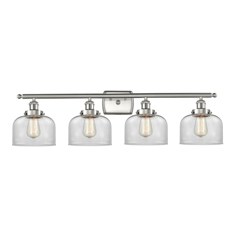 Innovations Bell 38in 4-Light Bath Vanity Light | Industrial Brushed Satin Nickel and Clear Glass | Bathroom Vanity | Model 916-4W-SN-G72-LED