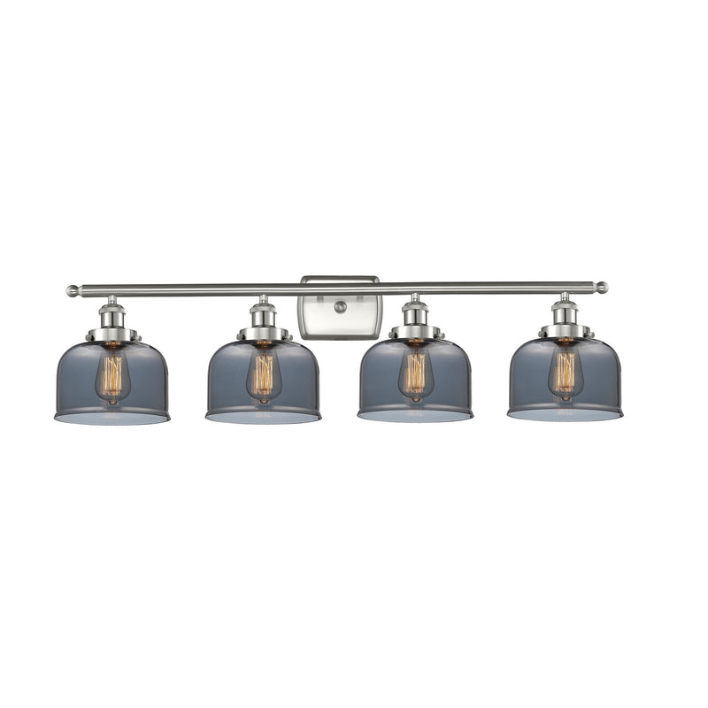 Innovations Bell 38in 4-Light Bath Vanity Light | Industrial Brushed Satin Nickel and Light Smoke Glass | Bathroom Vanity | Model 916-4W-SN-G73-LED