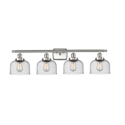 Innovations Bell 38in 4-Light Bath Vanity Light | Industrial Brushed Satin Nickel Steel and Seedy Glass | Bathroom Vanity | Model 916-4W-SN-G74