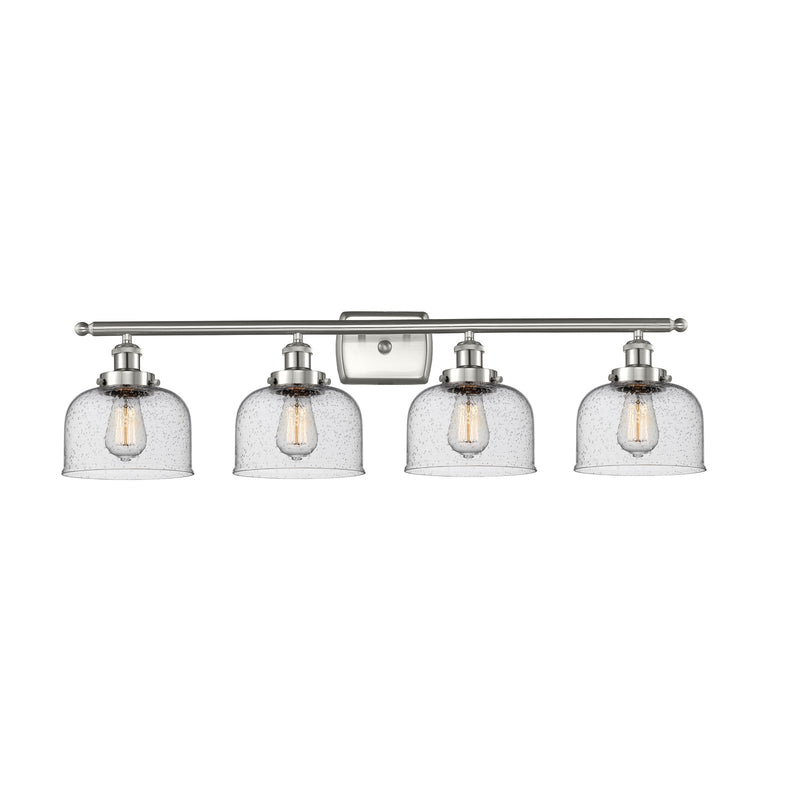 Innovations Bell 38in 4-Light Bath Vanity Light | Industrial Brushed Satin Nickel Steel and Seedy Glass | Bathroom Vanity | Model 916-4W-SN-G74-LED