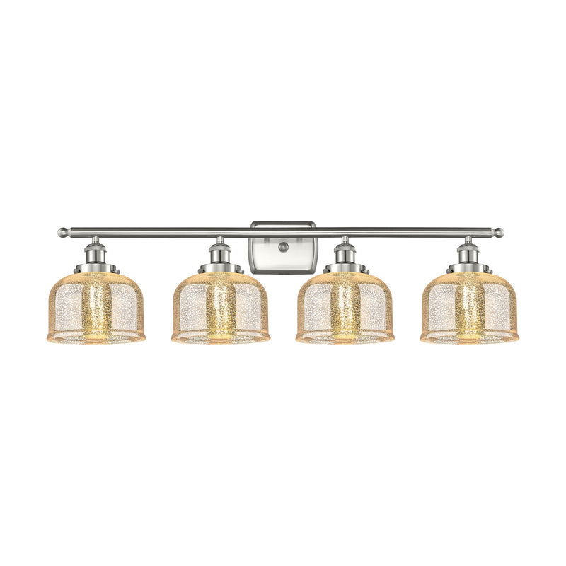 Innovations Bell 38in 4-Light Bath Vanity Light | Industrial Brushed Satin Nickel Steel and Silver Plated Mercury Glass | Model 916-4W-SN-G78-LED