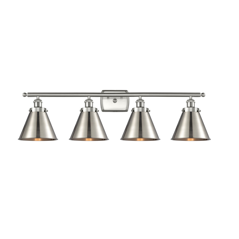 Innovations Appalachian 36in 4-Light Bath Vanity Light | Industrial Brushed Satin Nickel Steel and Metal Cone Shades | Model 916-4W-SN-M13-SN-LED