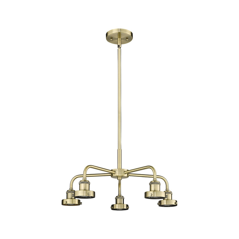 Innovations Ballston Urban 21in 5-Light Chandelier | Industrial Antique Brass Steel and Cast Brass | Dining Room & Kitchen Island | Model 916-5CR-AB