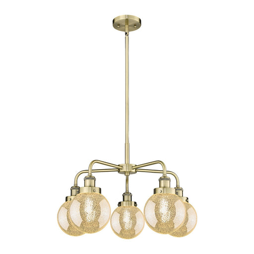 Innovations Beacon 25in 5-Light Chandelier | Art Nouveau Antique Brass Steel and Mercury Glass Globe Shades | Dining Room & | Model 916-5CR-AB-G208-6