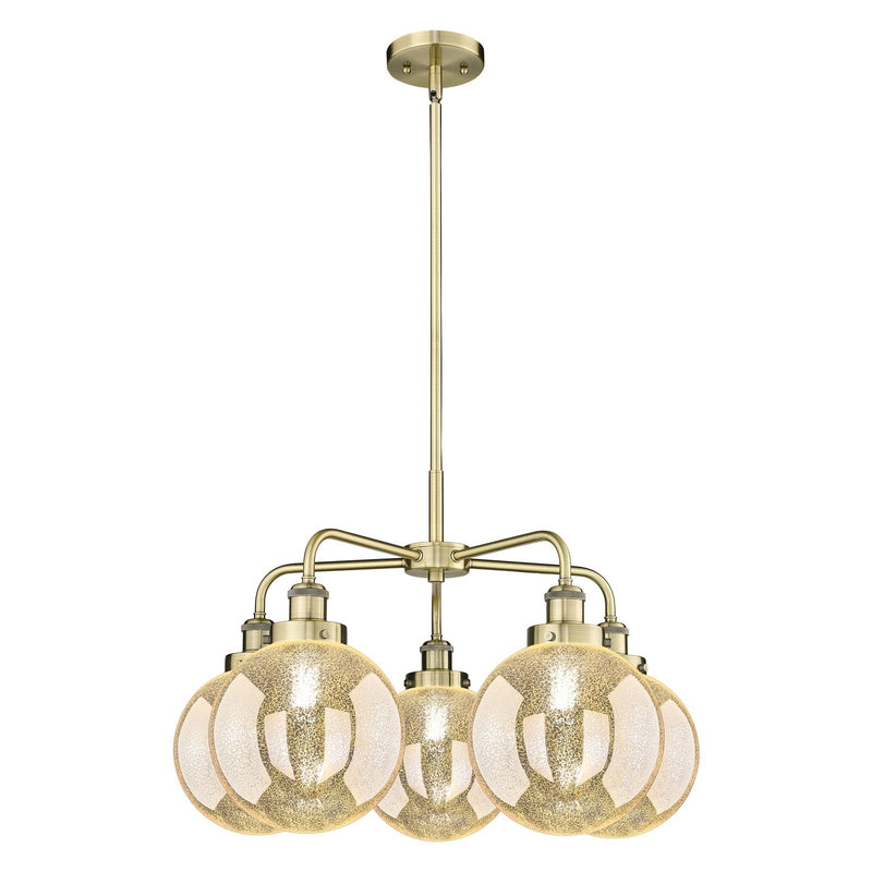 Innovations Beacon 27in 5-Light Chandelier | Industrial Antique Brass Steel and Mercury Glass | Kitchen Island & Dining Room | Model 916-5CR-AB-G208-8