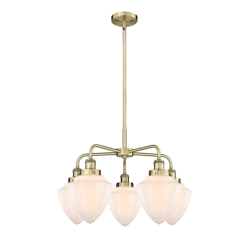 Innovations Bullet 25.5in 5-Light Chandelier | Industrial Antique Brass Steel and Matte White Frosted Glass | Kitchen Island & | Model 916-5CR-AB-G661-7